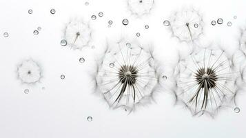 Water drops on a dandelion create a colorful silhouette in a close up photograph on a white background photo