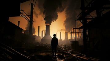 This photo shows a coal boiler installation with a tall chimney taken at a Semarang factory. silhouette concept