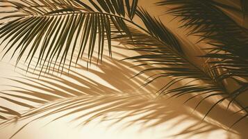 Palm tree leaves casting shadows on eco friendly cardboard. silhouette concept photo