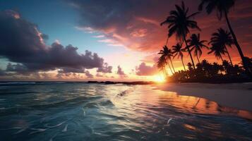 Stunning palms silhouetted against ocean at sunset photo