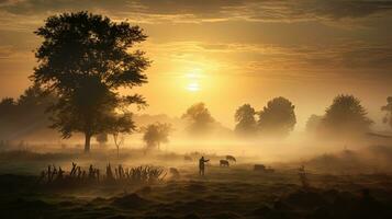 Hazy morning in summer. silhouette concept photo