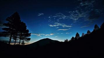 Blue sky and nature abstract light on a mountain forest hill. silhouette concept photo