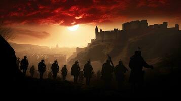 The armistice commemoration at Edinburgh Castle. silhouette concept photo