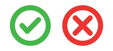 cheque marca caja icono, verde si y rojo No firmar, marca de la señal correcto y incorrecto conjunto símbolo, cheque marca pegatinas colocar, cruz, aprobado botón y rechazar botón, conjunto de lustroso botón vector ilustración