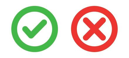 Check Mark Box Icon, Green Yes And Red No Sign, Tickmark Correct And Wrong Set Symbol, Check Mark Stickers Set, Cross, Approved Button And Reject Button, Set Of Glossy Button Vector Illustration