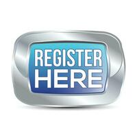 Register Now Button, Register Here, Badge, Emblem, Seal, Push Button, Realistic 3D Shiny And Glossy Registration Button Reflection, Design Element Isolated On White Background vector