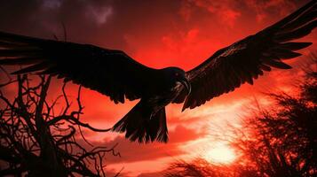 In flight a male frigatebird with a red poach in Ecuador s Galapagos National Park. silhouette concept photo