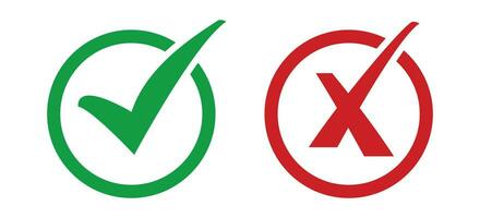 Check Mark Box Icon, Green Yes And Red No Sign, Tickmark Correct And Wrong Set Symbol, Check Mark Stickers Set, Cross, Approved Button And Reject Button, Set Of Glossy Button Vector Illustration