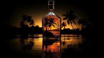 Black background with the silhouette of a rum bottle photo