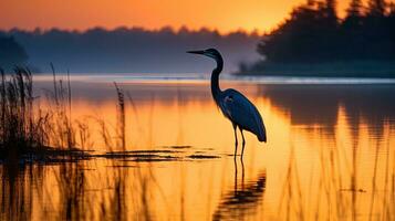 azul garza silueta fotografiado a el Maryland agua Negra fauna silvestre refugio a puesta de sol foto