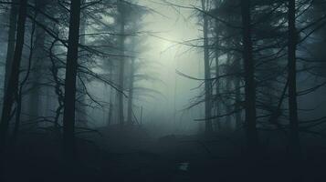 An eerie forest on a misty winter day. silhouette concept photo