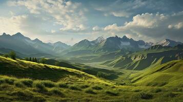 the wide angle sight of the caucasus mountains. silhouette concept photo