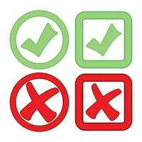 Check Mark Box Icon, Green Yes And Red No Sign, Tickmark Correct And Wrong Set Symbol, Check Mark Stickers Set, Cross, Approved Button And Reject Button, Set Of Glossy Button Vector Illustration