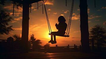 Child s shadow on swings. silhouette concept photo