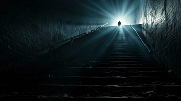 dramatic perspective of subterranean steps. silhouette concept photo