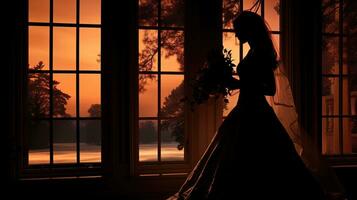 Bride s shadow by the window. silhouette concept photo