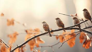 Sociable birds in winter. silhouette concept photo