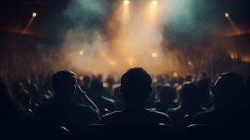 Audience in the theater watching concert out of focus. silhouette concept photo