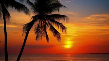 Palm trees outline in Thailand during sunset. silhouette concept photo