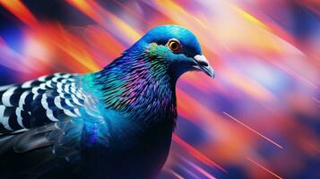 Pigeon in blurred background with abstract focus. silhouette concept photo