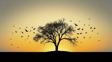 Crows perched on solitary silhouette of a tree photo