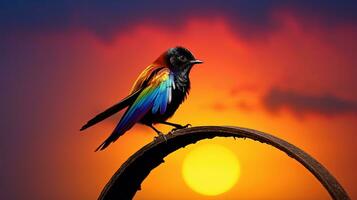 pájaro sombra en contra arcoíris. silueta concepto foto