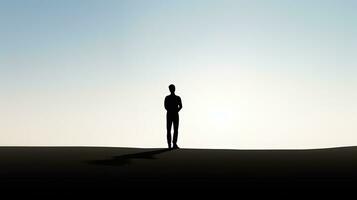 Man photographs on white sand. silhouette concept photo