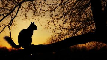 Urban area with backlit squirrel silhouette and empty space for logo or content photo