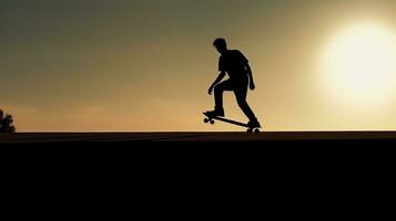 Design element involving skater and shadow. silhouette concept photo