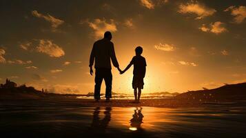 Beach sunset mirroring parental bond. silhouette concept photo