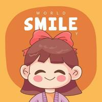 A girl is laughing and celebrating world smile day vector