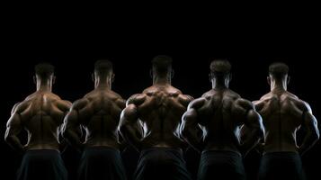 Artistic fitness on a black background showcasing a six pack and strong back muscles. silhouette concept photo