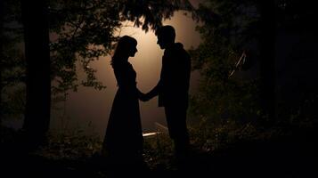 Two people outdoors casting lovely shadows. silhouette concept photo