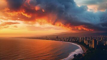 Sunset over Beirut Lebanon seen from a wide angle. silhouette concept photo