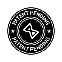 patentar pendiente insignia, caucho estampilla, patentado pendiente etiqueta, pendiente icono, logo, retro, antiguo, con garrapata marca y cheque marca emblema, patentar aplicado icono, intelectual propiedad vector ilustración