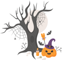 Halloween pumpkin jack with scary tree png