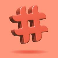 3d ilustración de hashtag icono en suave rojo pastel color foto