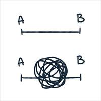 Tangle of lines. Chaotic messy clew. Simplifying the complex. Unraveling the path. Psychological concept of solving mental problems vector