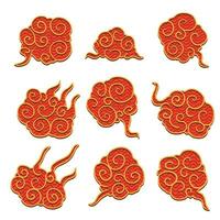 Red Gold Asian Chinese Clouds. Traditional retro ornaments in chinese, korean and japanese oriental style. Elements of Chinese New Year and Mid Autumn Festival isolated on white background vector