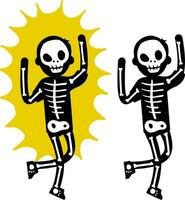 Electric shock. The silhouette of the skeleton and the yellow lightning flash. Halloween costume. Dangerous high-voltage injury. The problem of safety. Human x-ray. Cartoon flat illustration vector