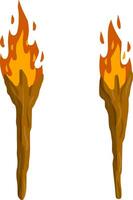 Cartoon flat illustration. old item for lighting. Fire and branch isolated on white vector