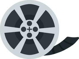 Black Reel with film. Flat cartoon illustration. Retro bobbin. Movie shooting icon vector