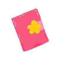 Pink notebook with a flower 00s, 2000s. Hand drawn flat cartoon element. Vector illustration