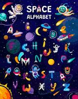 Cartoon space alphabet, vector set of letters