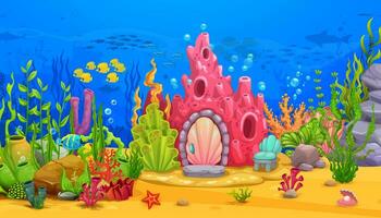 Cartoon coral reef house and underwater landscape vector