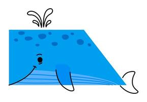 Cartoon blue whale animal character in math shape vector