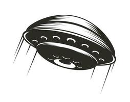 UFO saucer, flying alien spaceship with trails vector