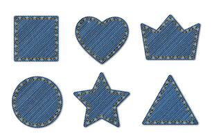 Denim texture shape, jeans patches of blue fabric vector