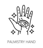 Palmistry hand, witchcraft magic icon of esoteric vector