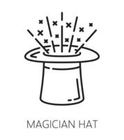 Magician hat, witchcraft and magic thin line icon vector